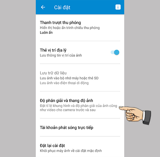 Vào độ phân giải